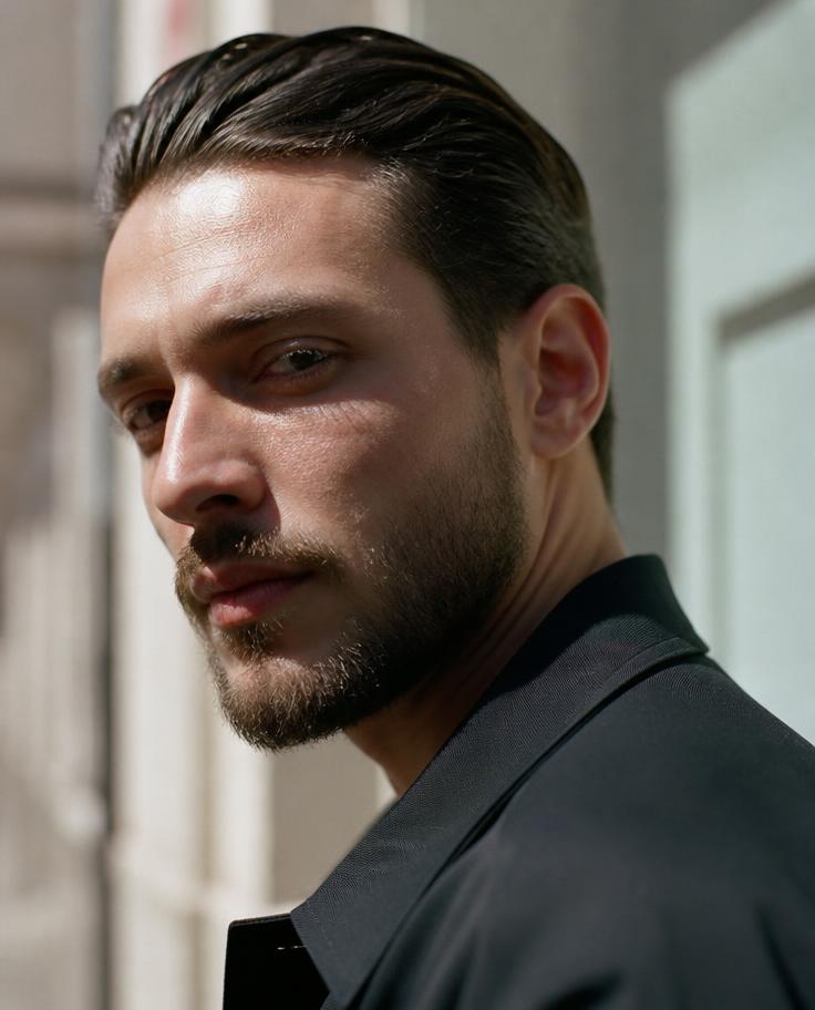 Man with slicked back hair and beard
