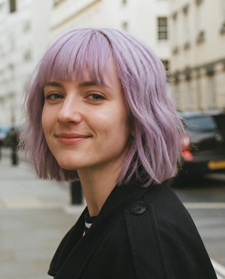 Model with a pastel lavender bob